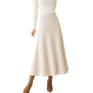 NWT OGL Wool-Like Flared Maxi Skirt M Heather Beige Knit High Waist